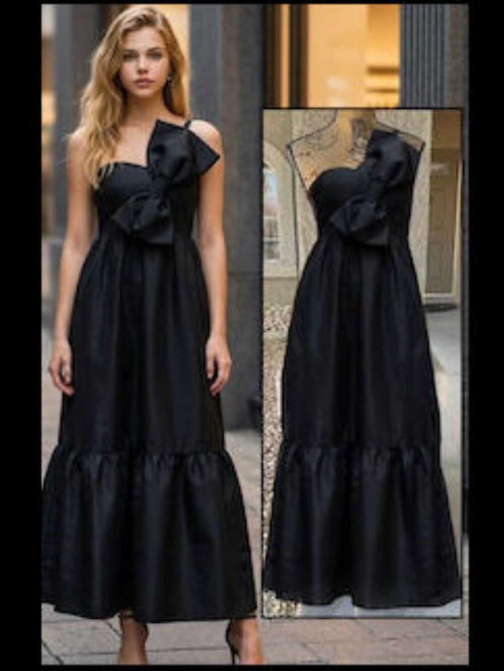 Petal and Pup Black Pockets Betina Bow Front Maxi Dress Size L
